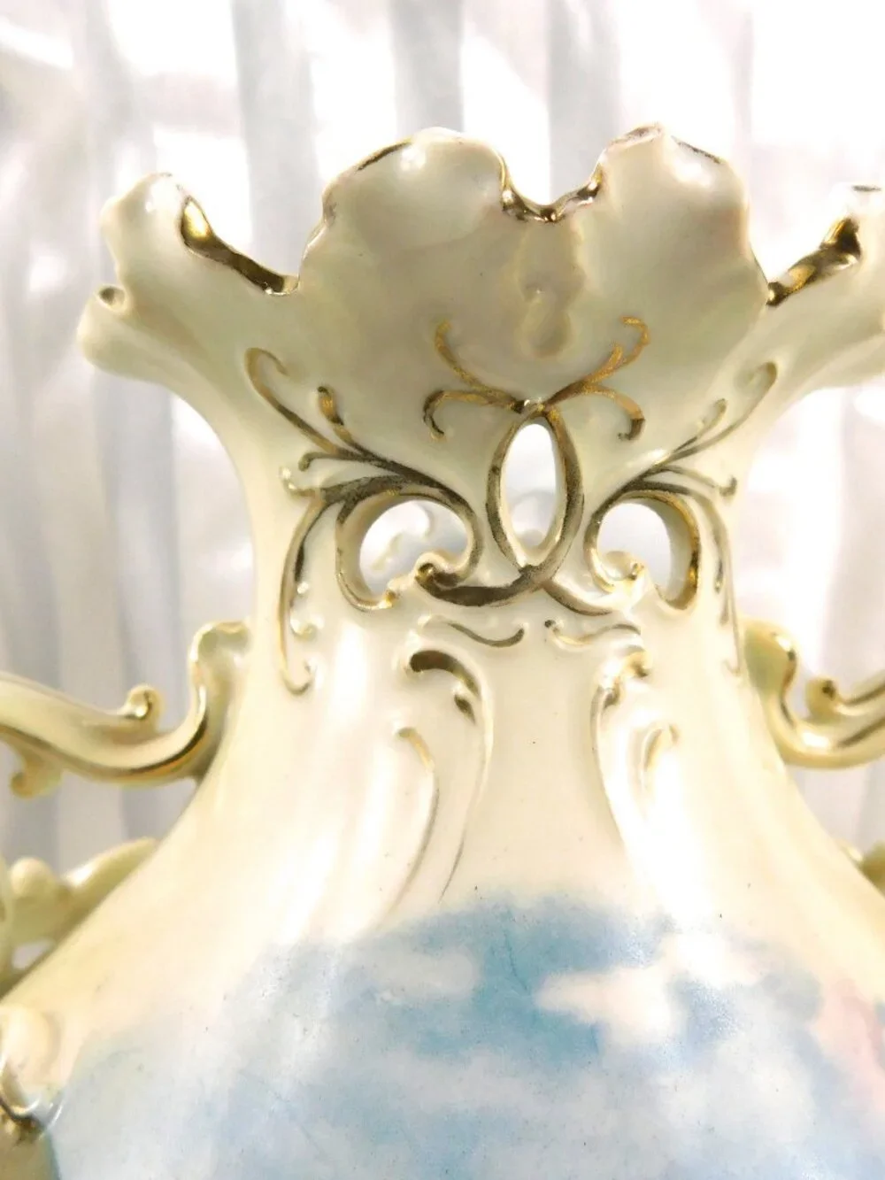 Royal Bayreuth Jug with Reticulated Trim and Unique Handle Design # 27135